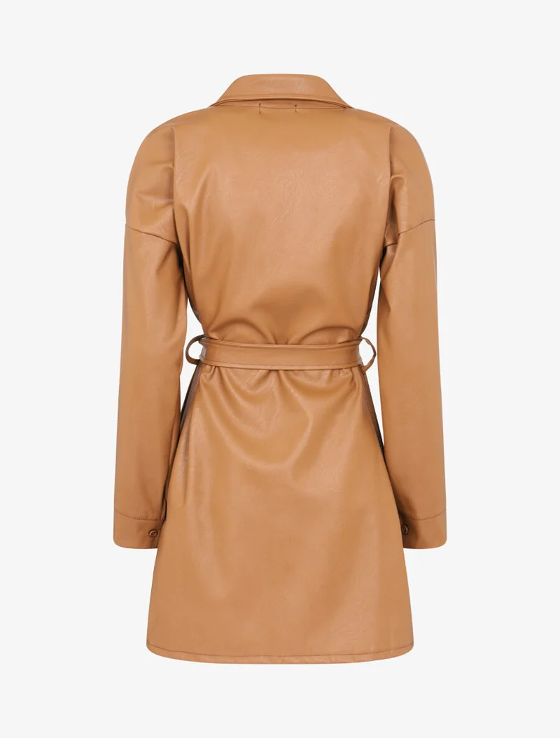 Chemise longue en simili à franges - Camel