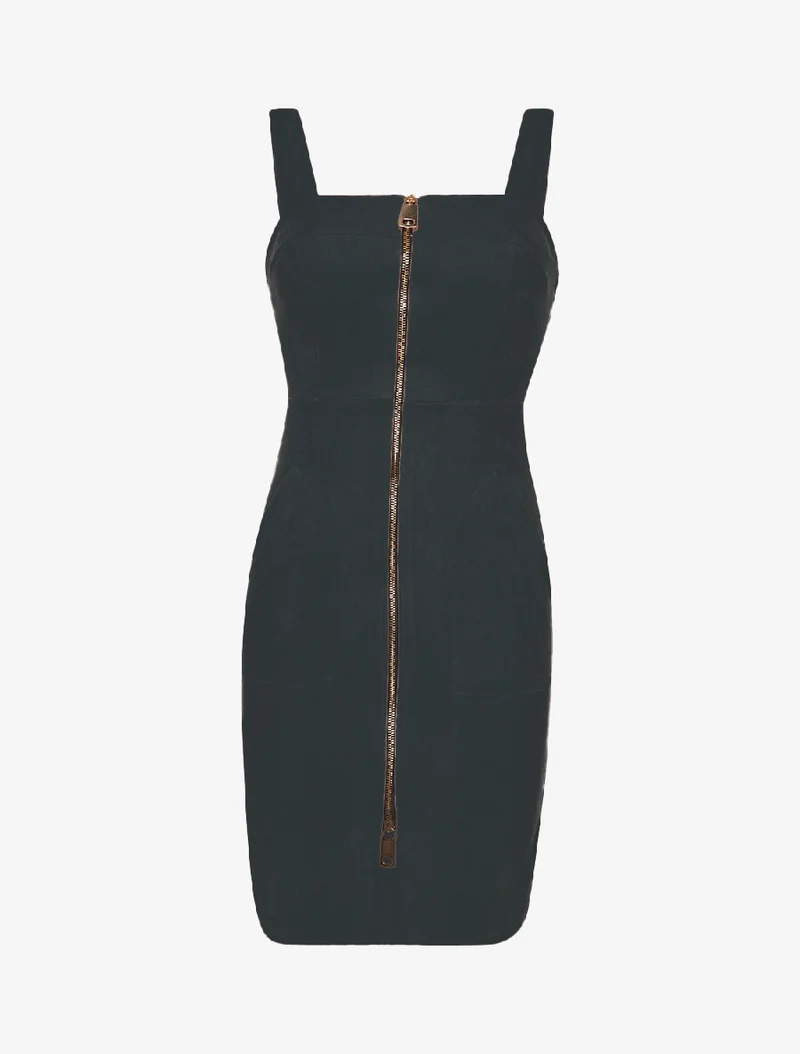 Robe daim zippée - Noir