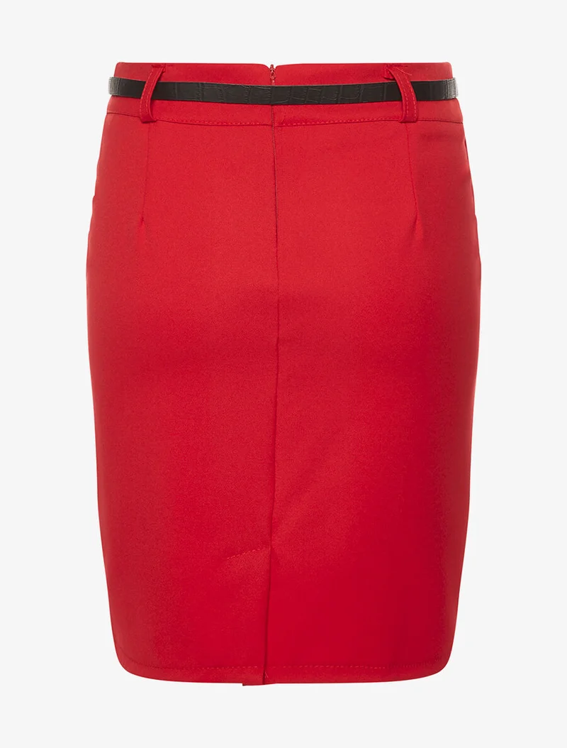 Jupe tailleur ceinturée - Rouge