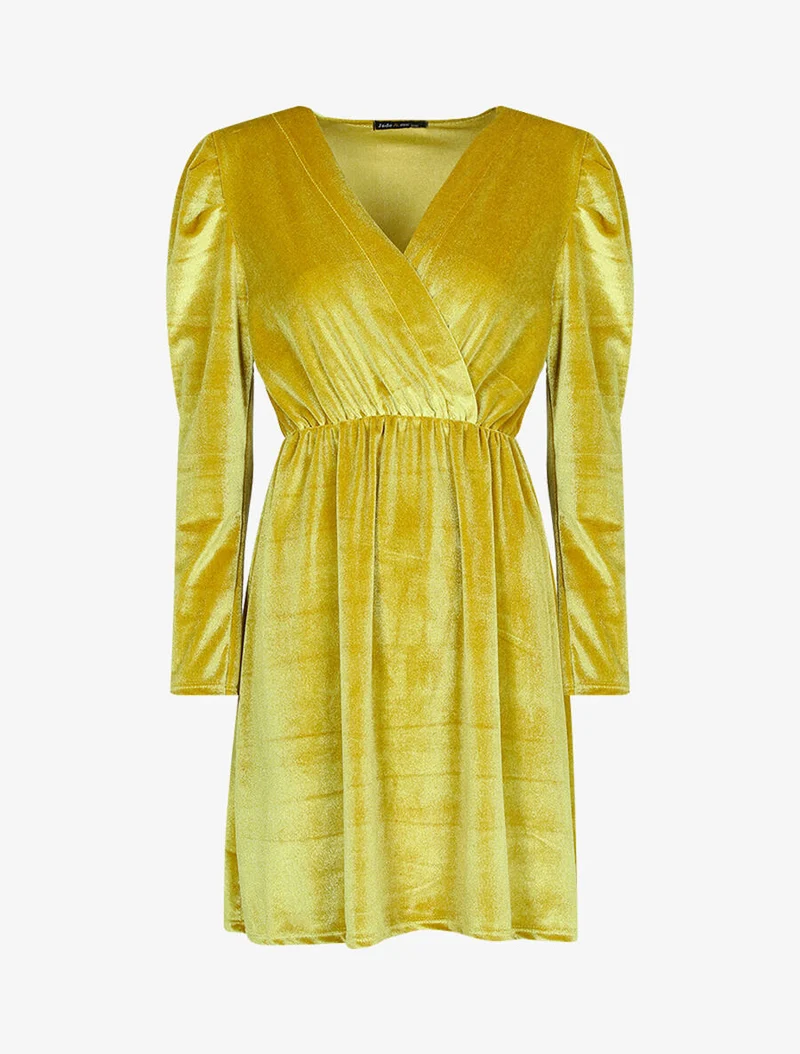 Robe patineuse effet velours - Jaune