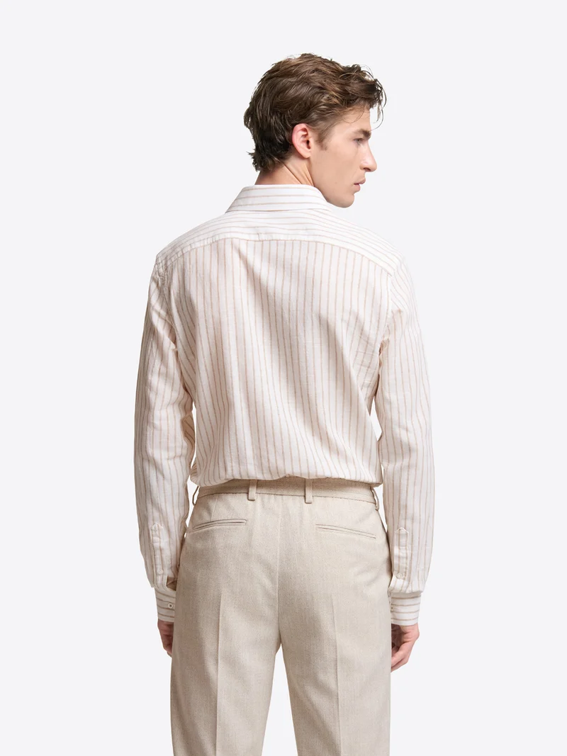 Chemise slim rayée en coton lin