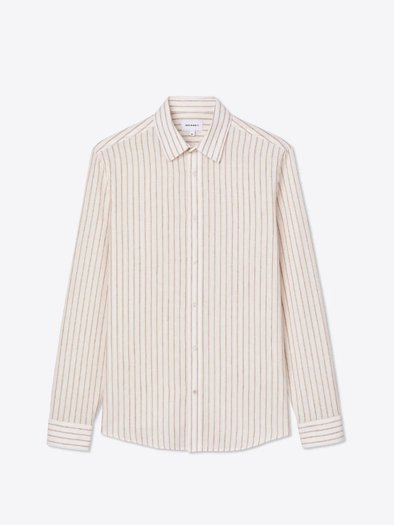 Chemise slim rayée en coton lin