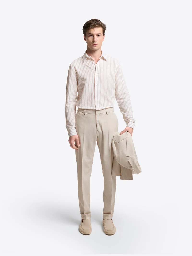 Chemise slim rayée en coton lin