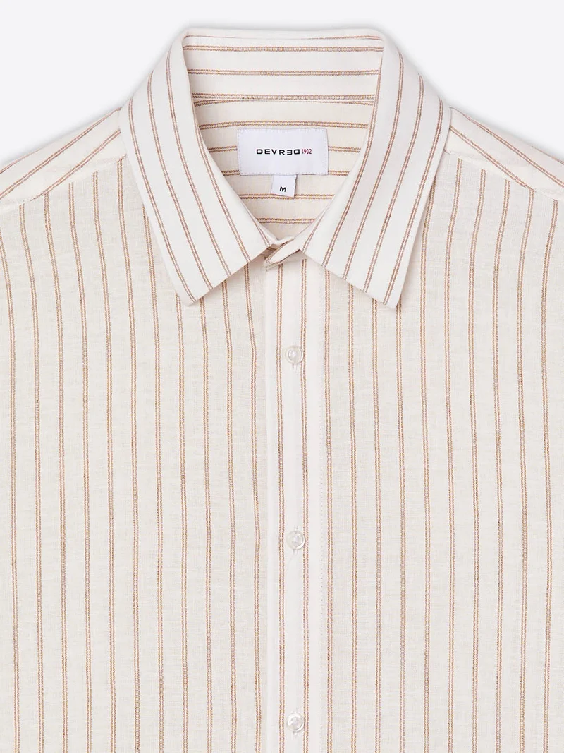 Chemise slim rayée en coton lin