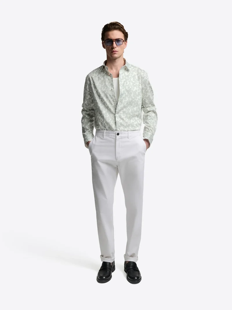 Chemise slim fleurie en coton