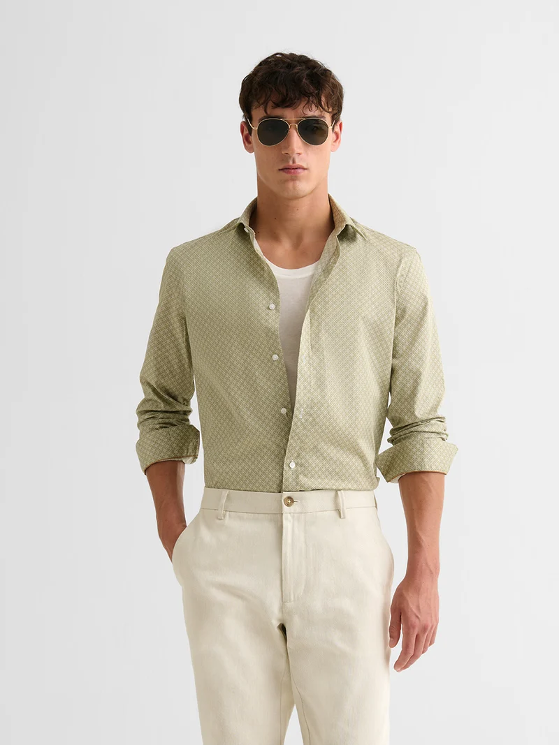 Chemise slim en coton à motif