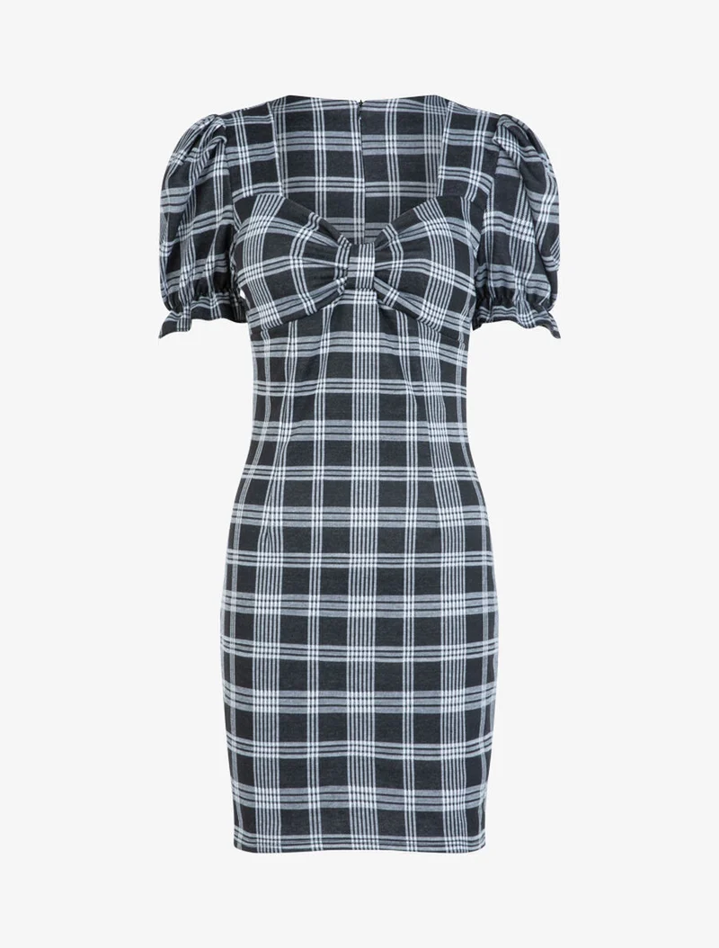 Robe fourreau à imprimé tartan - Noir