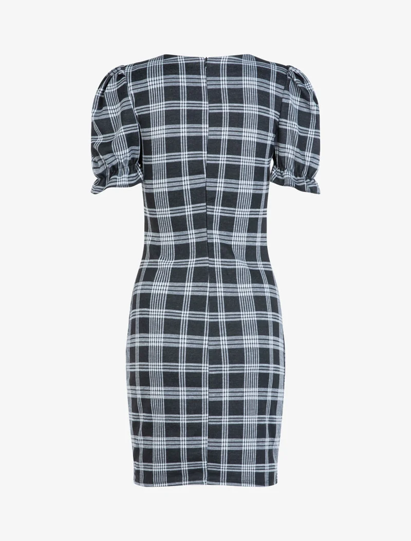 Robe fourreau à imprimé tartan - Noir