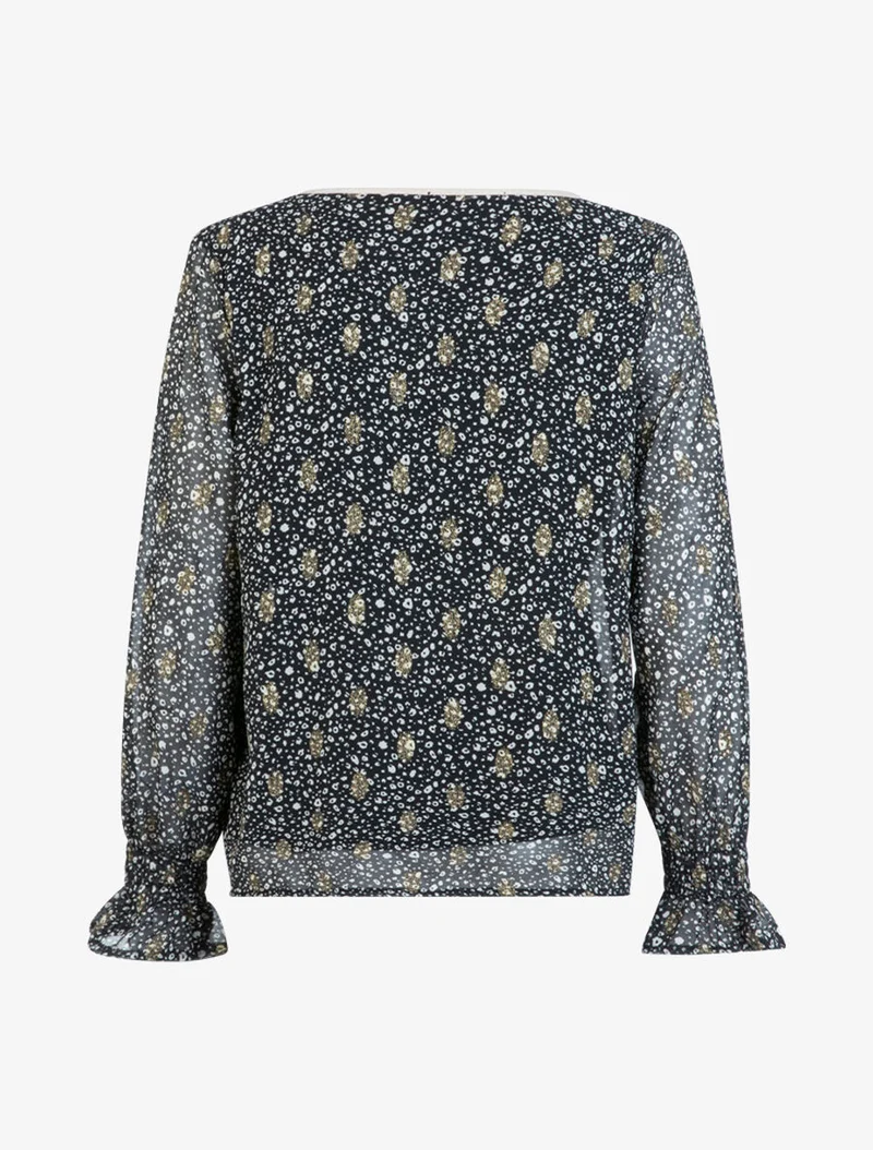 Blouse à imprimé tacheté et feuilles - Noir
