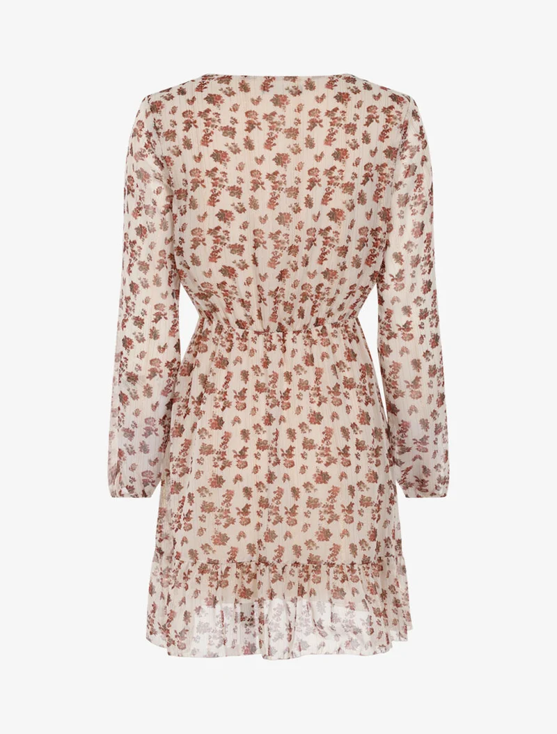 Robe à fleurs et décolleté dentelle - Beige
