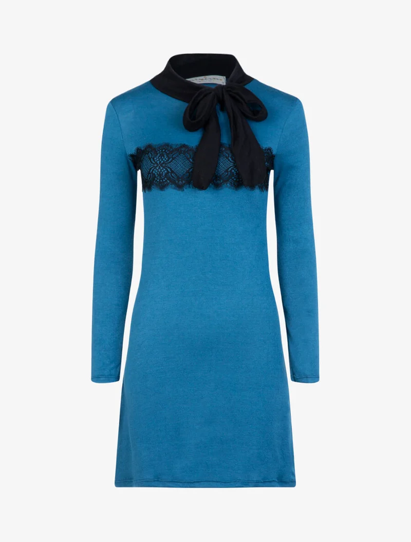 Robe à bande dentelle - Bleu