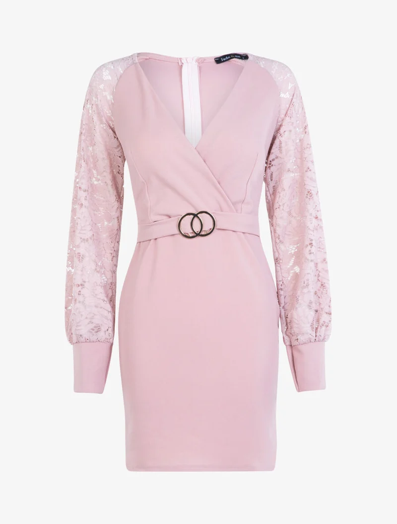 Robe à manches dentelle - Rose
