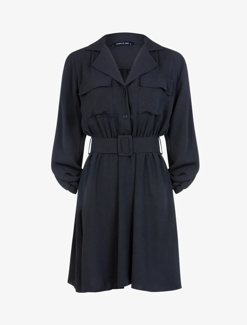 Robe style chemise coupe patineuse - Noir