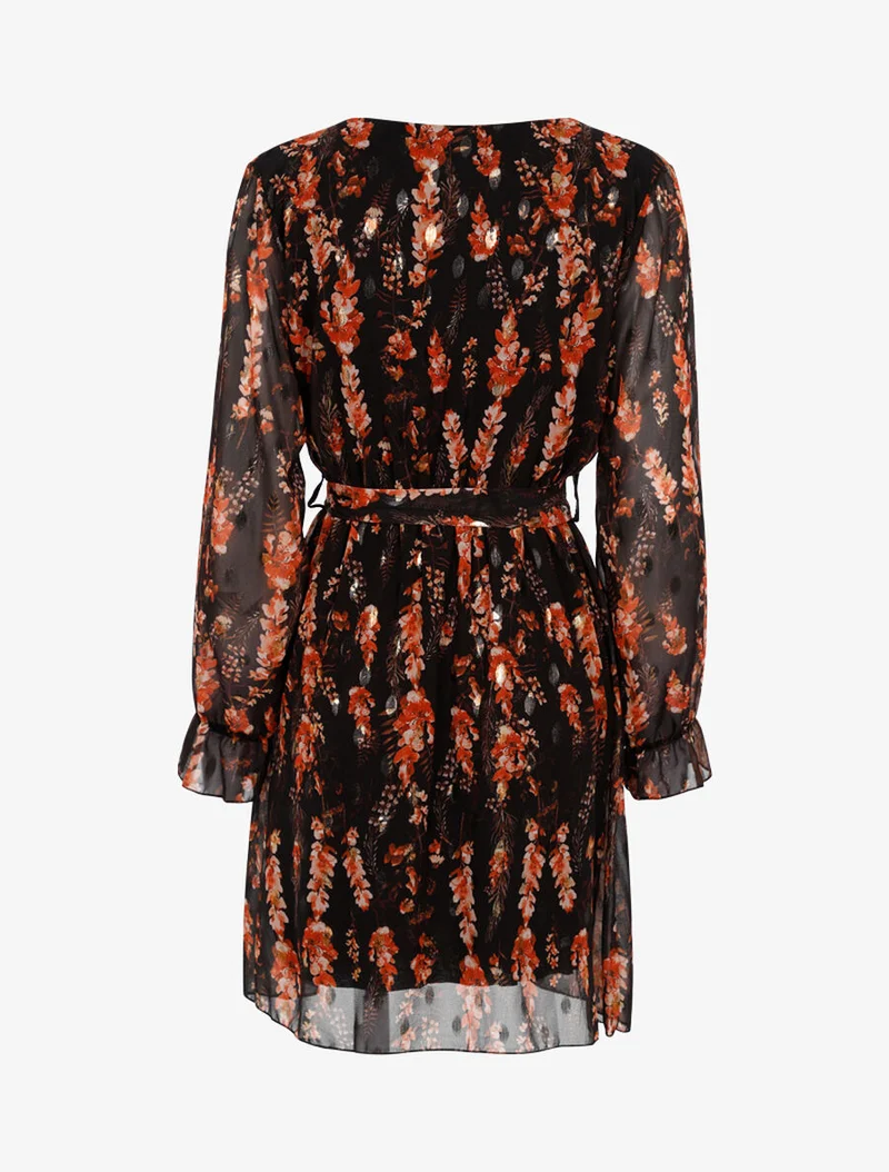 Robe fleurie à coeur-croisé échancré - Noir