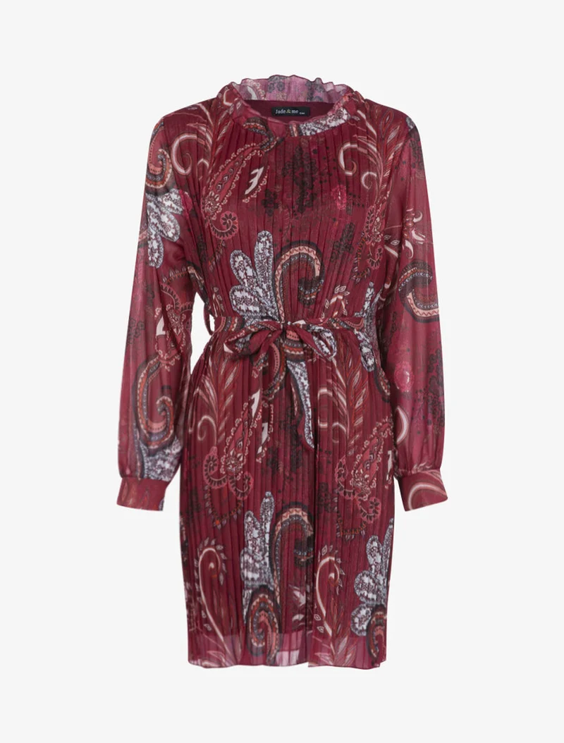 Robe gaufrée à imprimé cachemire - Bordeaux