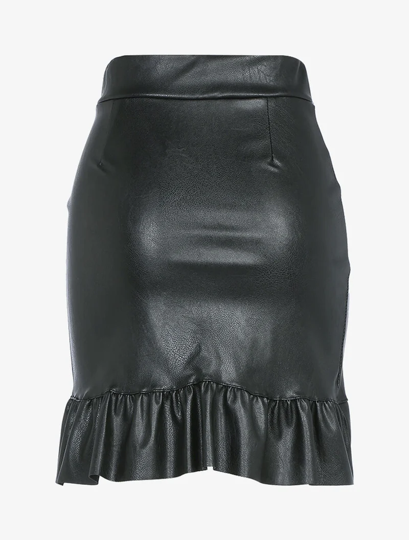 Mini jupe en simili à bords volantés - Noir