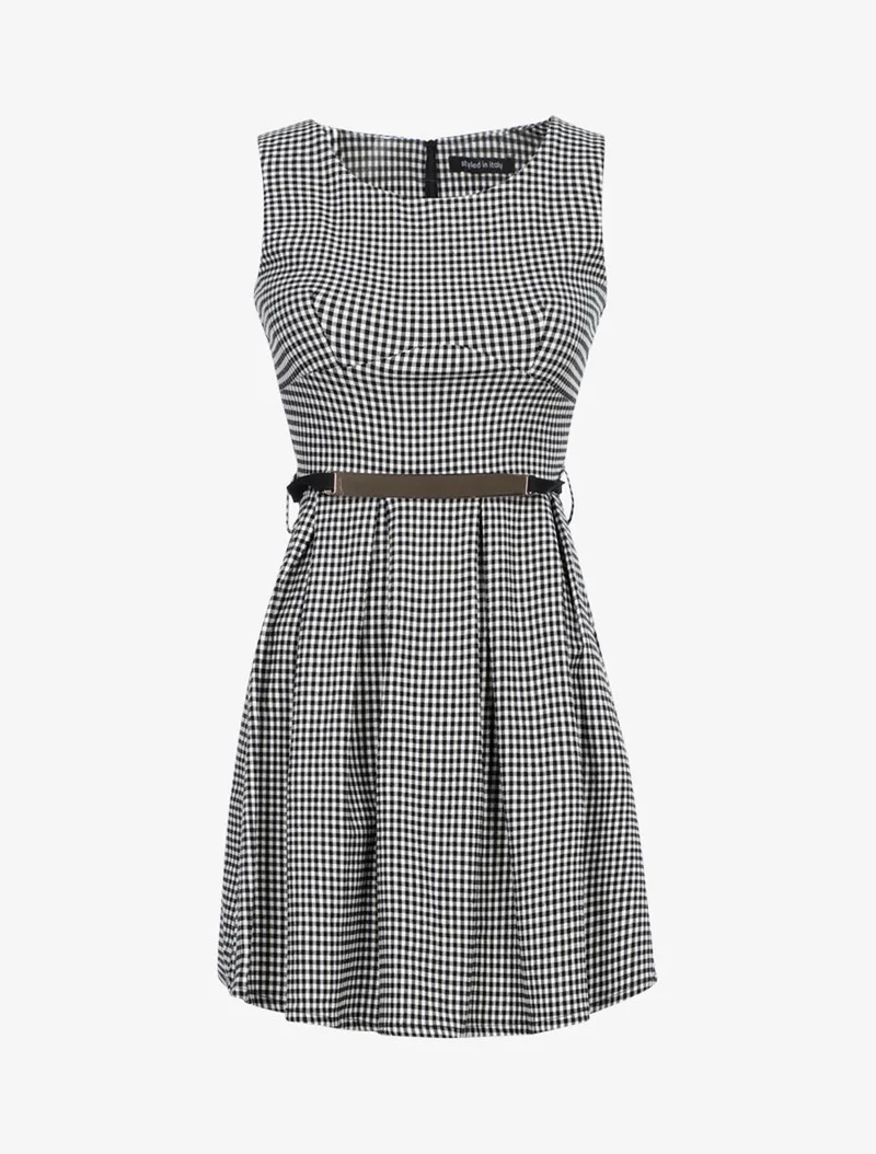 Robe patineuse à carreaux - Noir