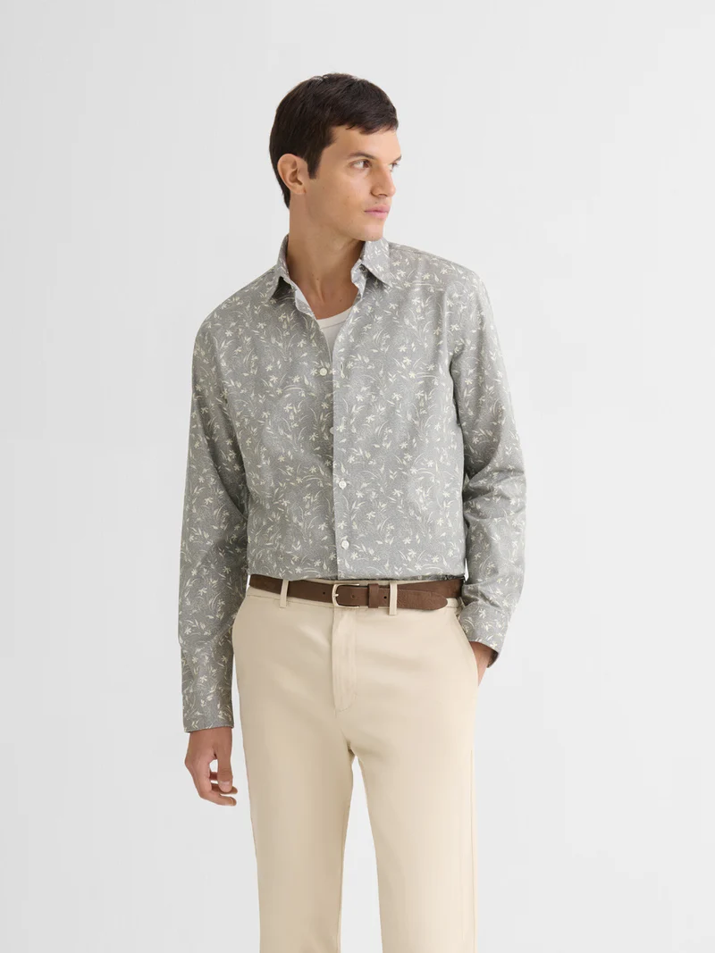 Chemise slim en coton fleurie