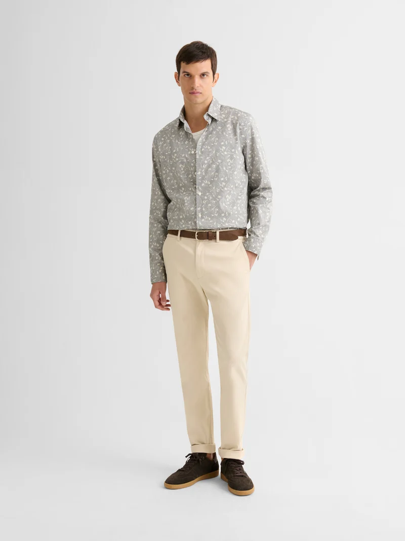 Chemise slim en coton fleurie