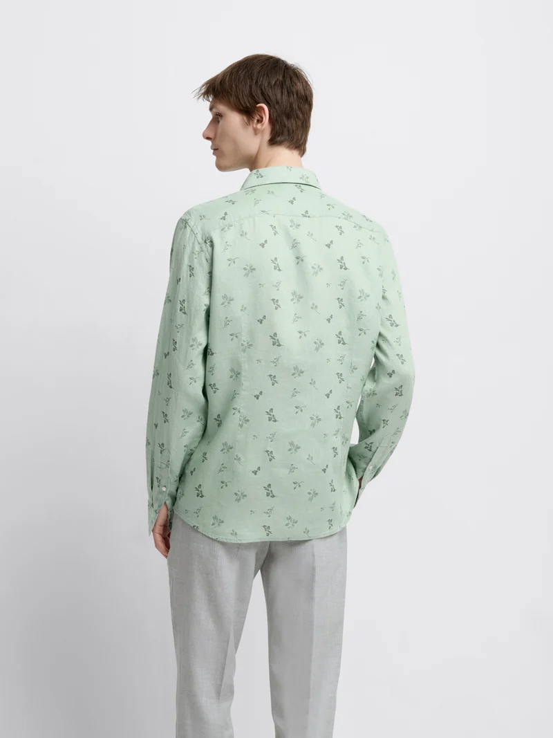 Chemise slim en lin fleurie