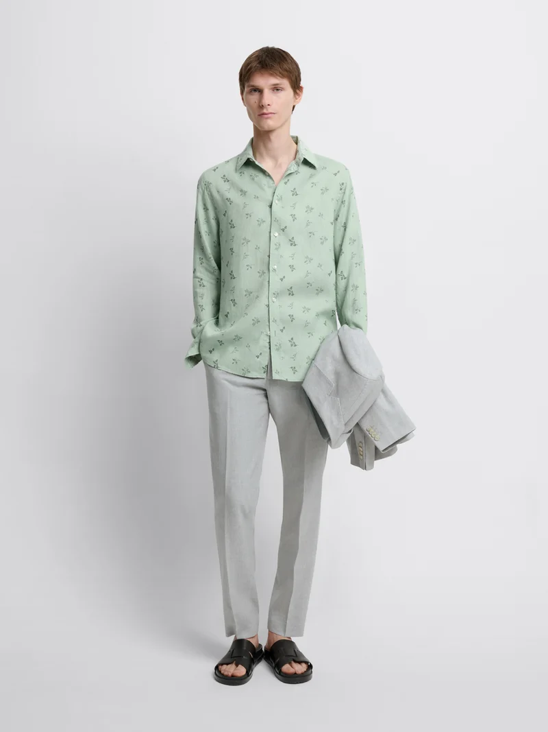 Chemise slim en lin fleurie