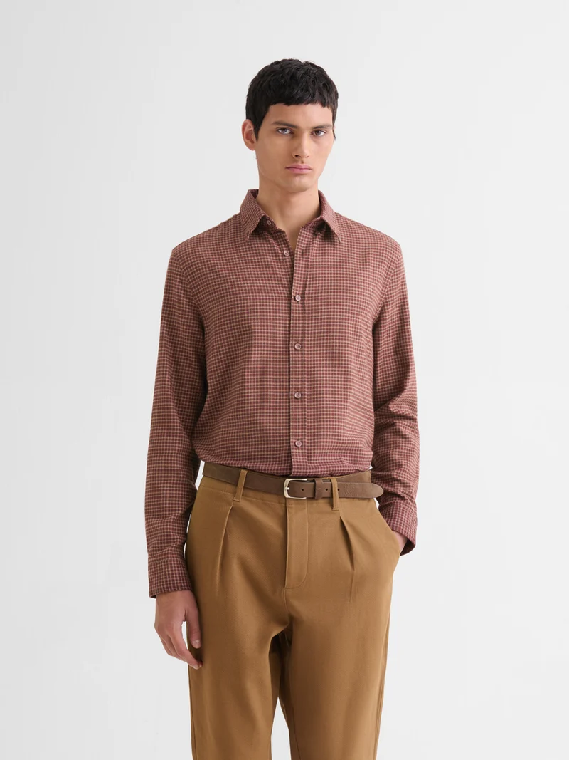 Chemise slim en coton à carreaux