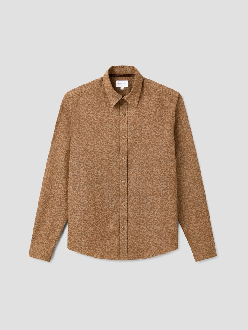 Chemise slim en coton lin à motif