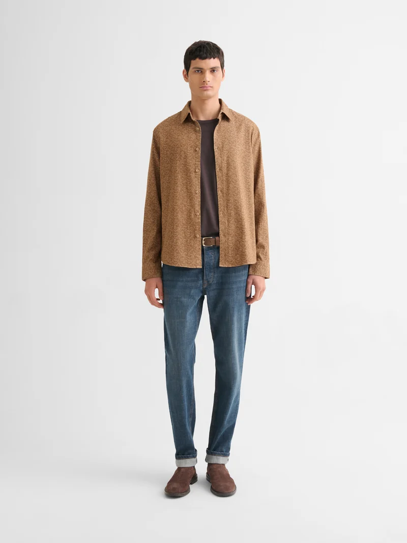 Chemise slim en coton lin à motif