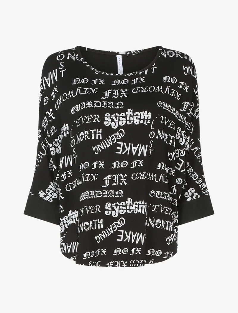 Top oversize chauve-souris imprimé texte - Noir