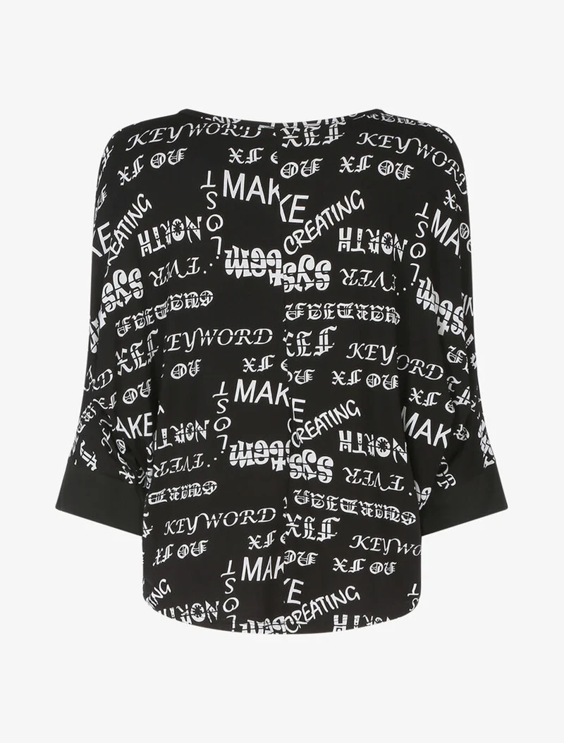 Top oversize chauve-souris imprimé texte - Noir