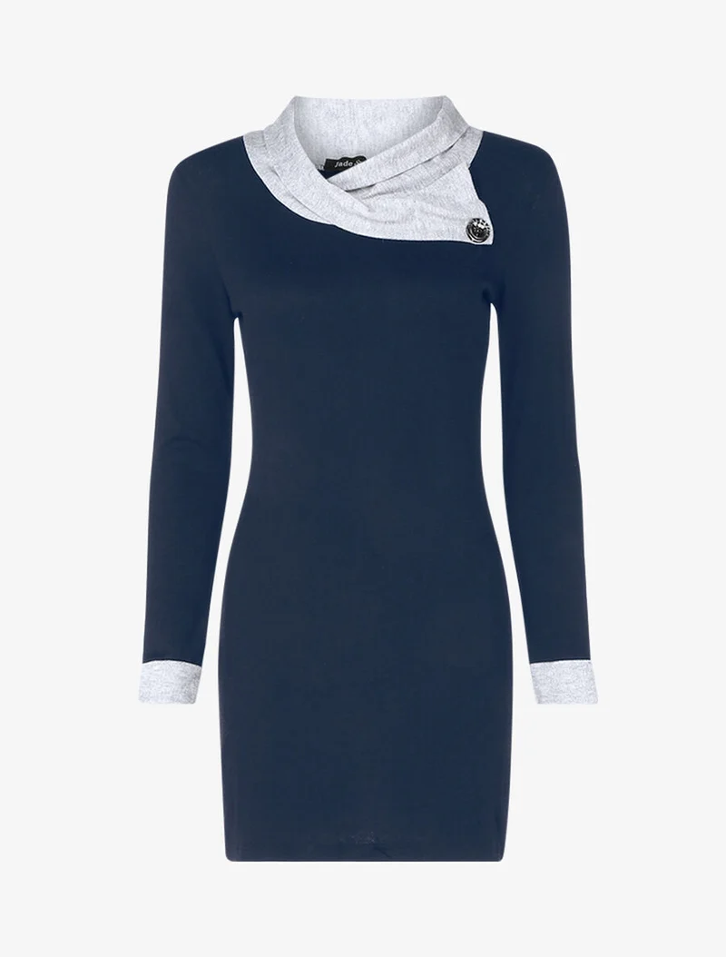 Robe col à revers boutonné - Bleu nuit/gris chiné