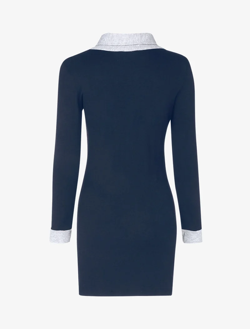 Robe col à revers boutonné - Bleu nuit/gris chiné