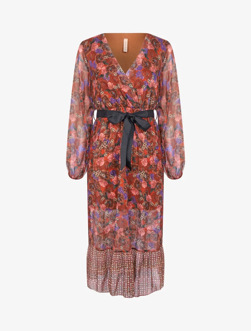 Robe à imprimé floral et rayures - Brique