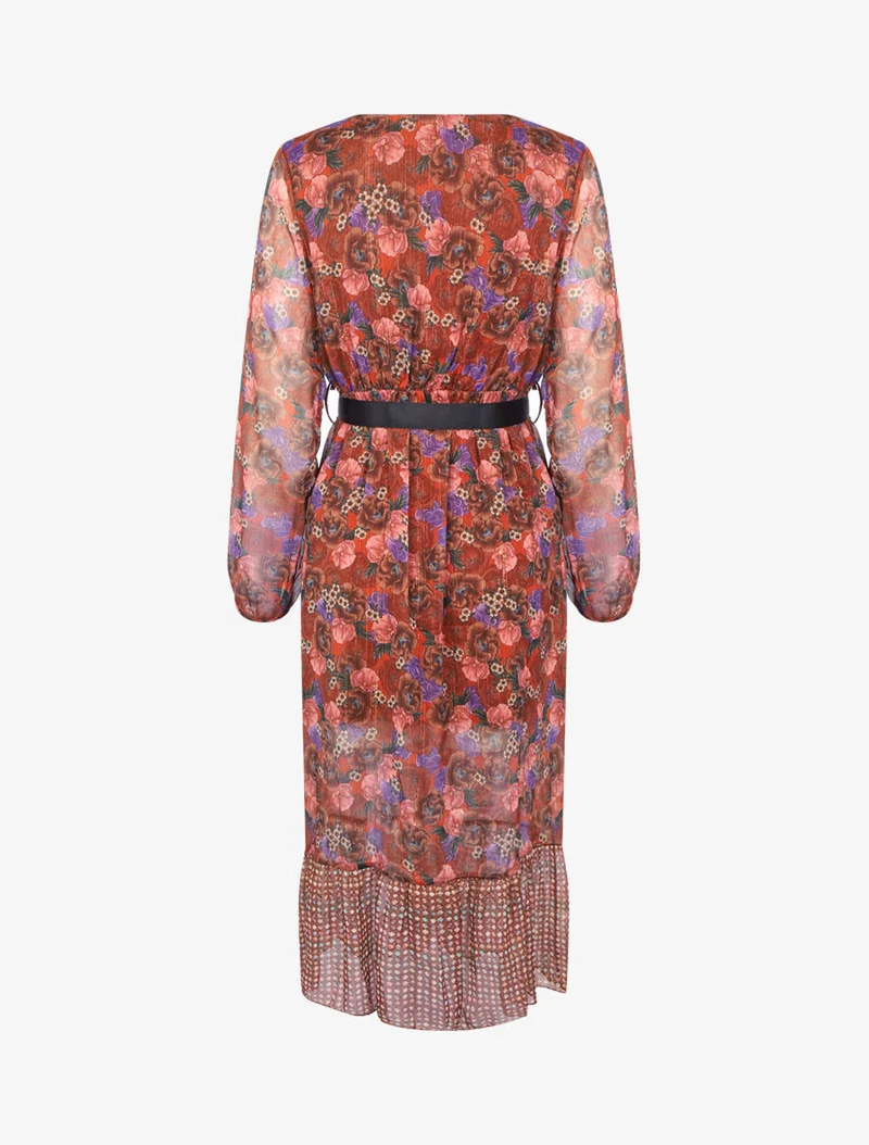 Robe à imprimé floral et rayures - Brique