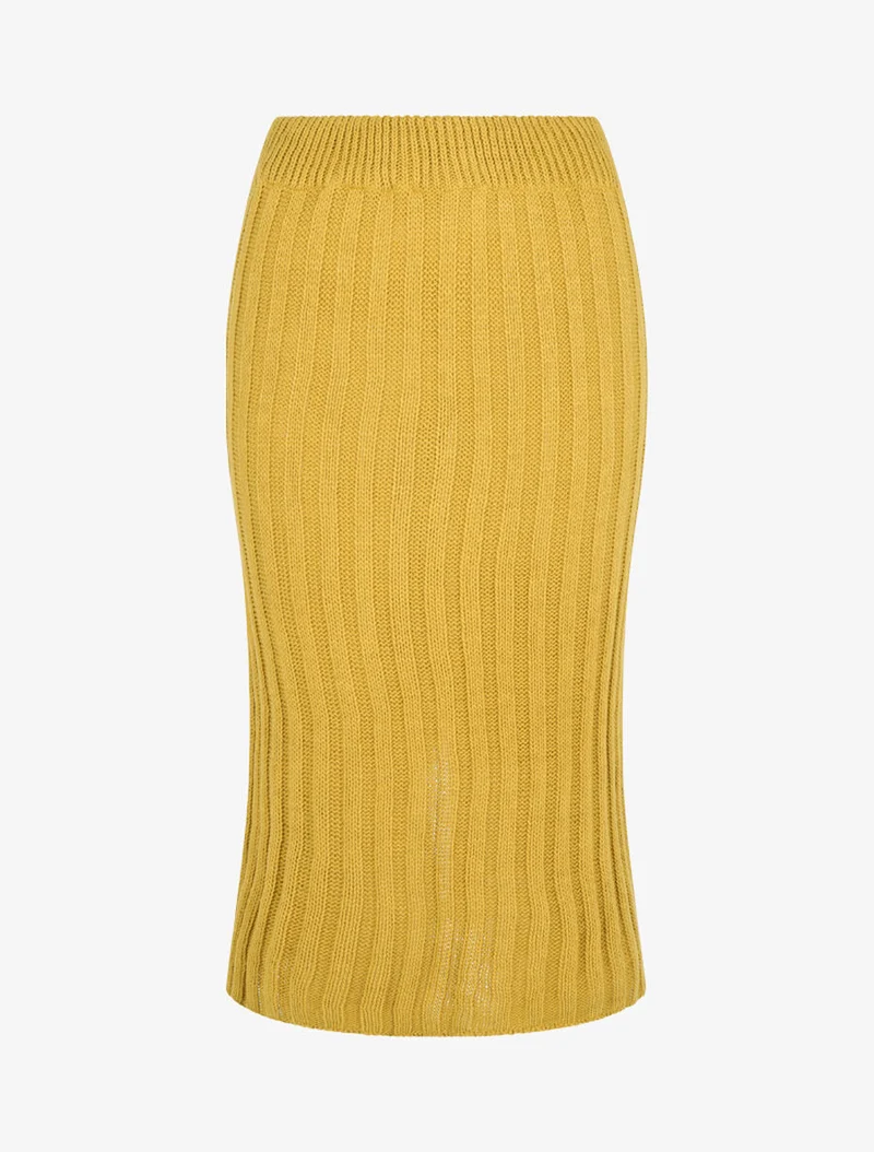 Jupe coupe droite en maille - Jaune