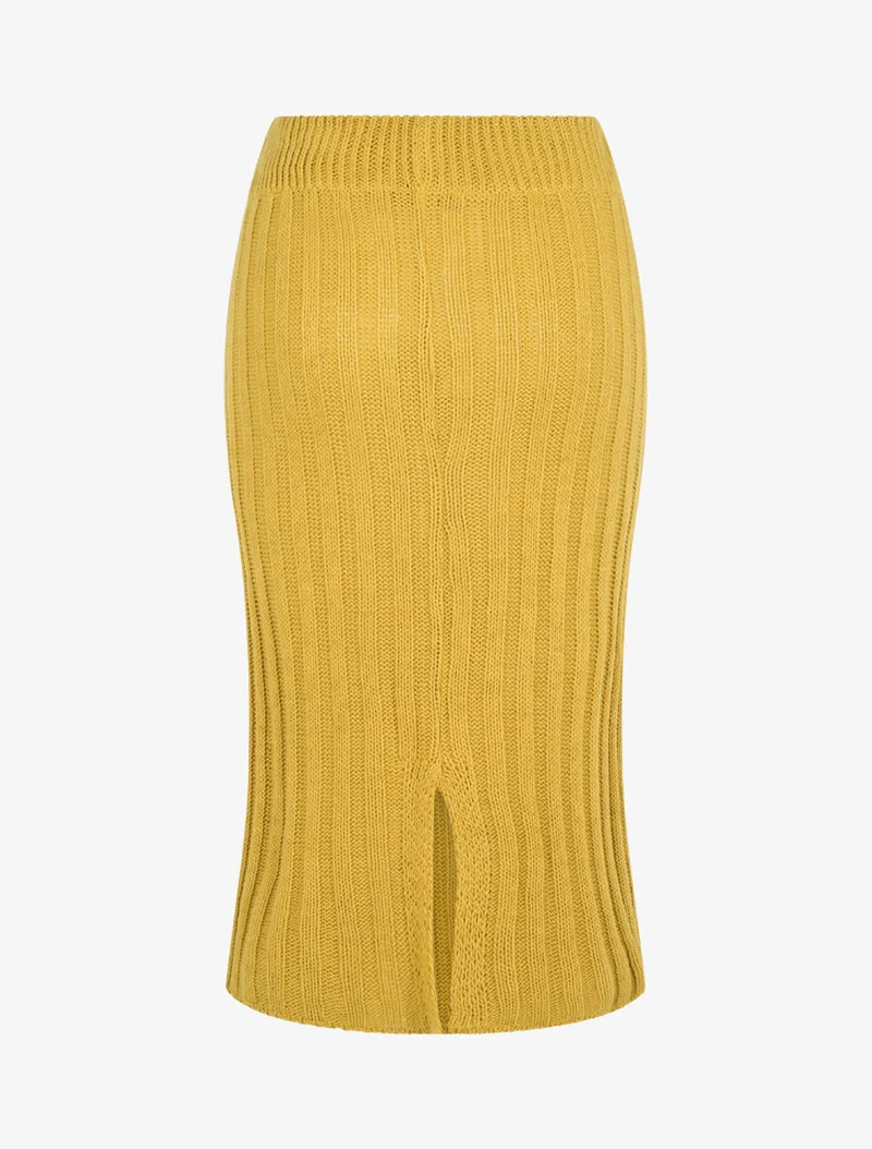 Jupe coupe droite en maille - Jaune