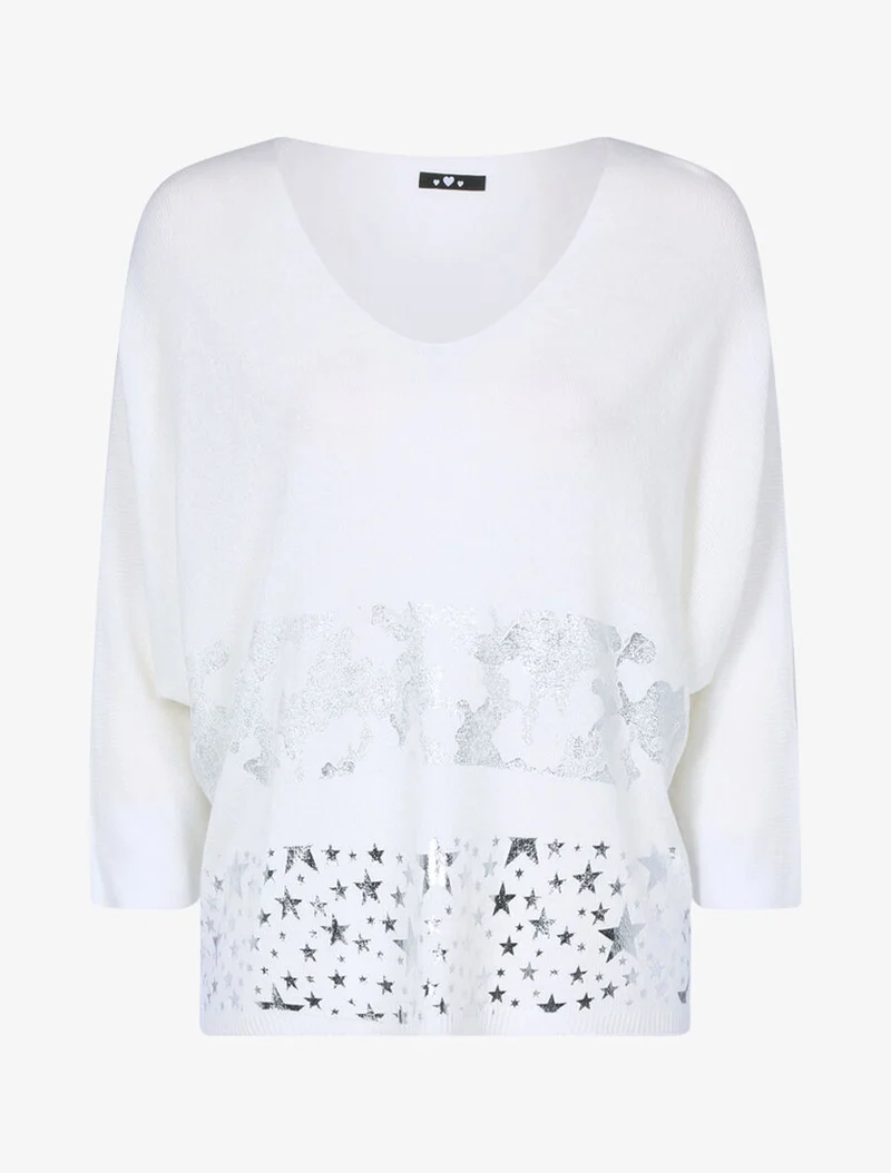 Top en maille fine à imprimés - Blanc