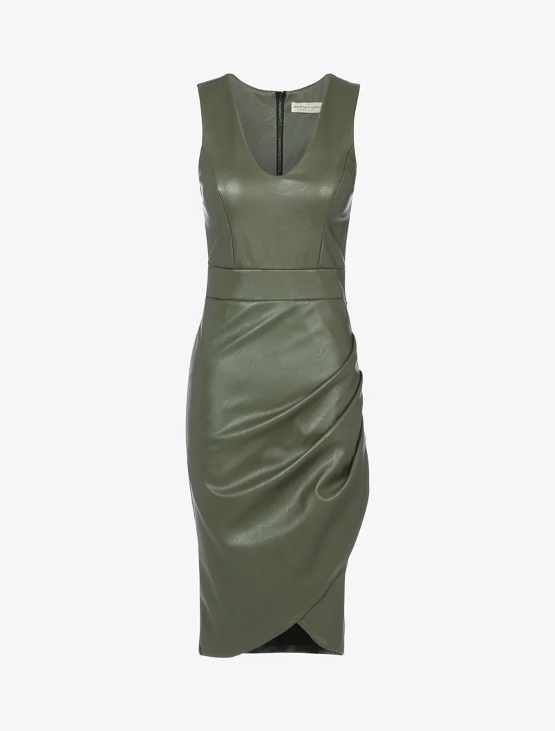 Robe fourreau en simili - Kaki