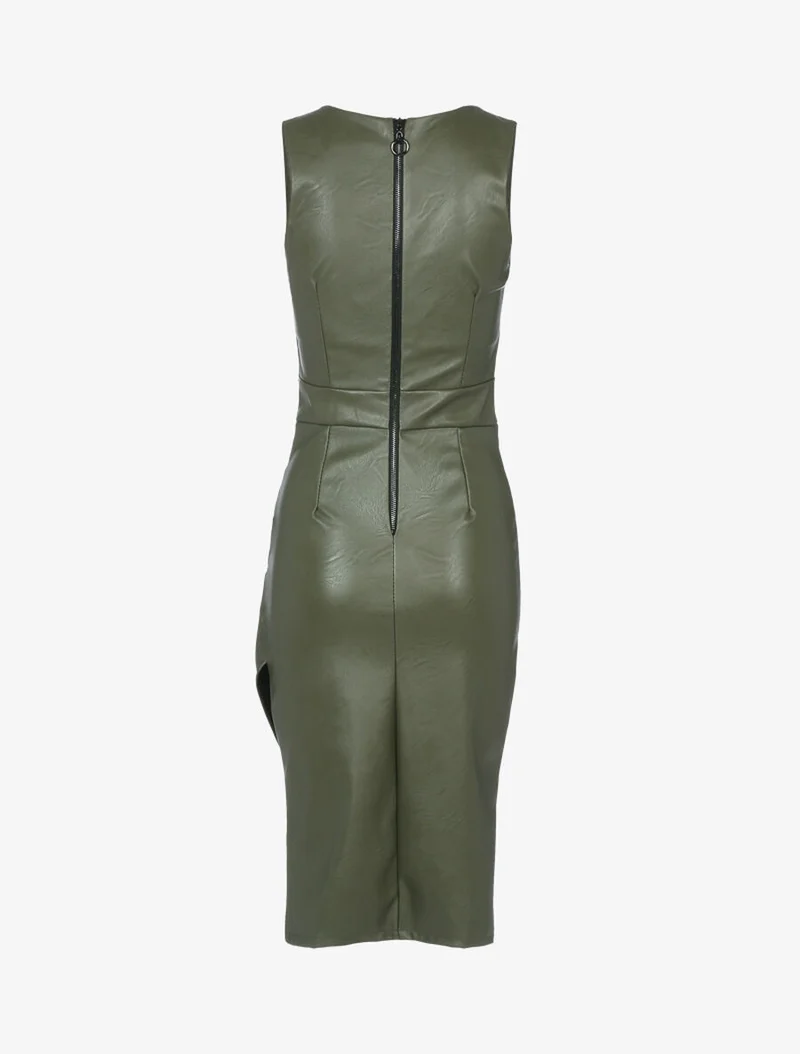 Robe fourreau en simili - Kaki