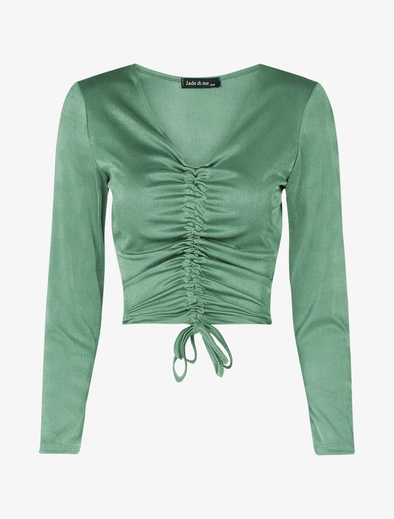 Crop top satiné à cordon de serrage - Vert