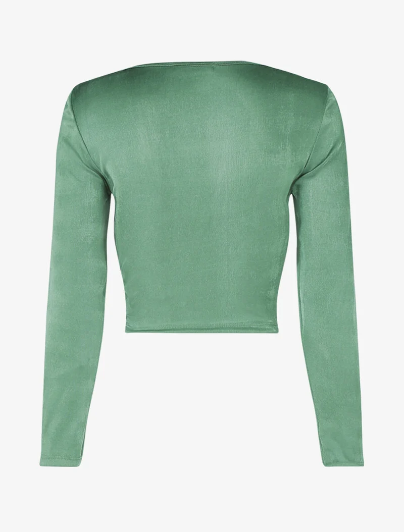 Crop top satiné à cordon de serrage - Vert