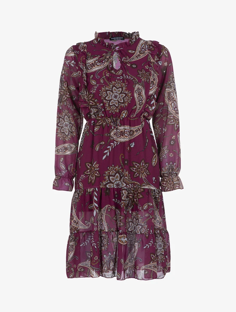 Robe volantée à imprimé cachemire - Violet