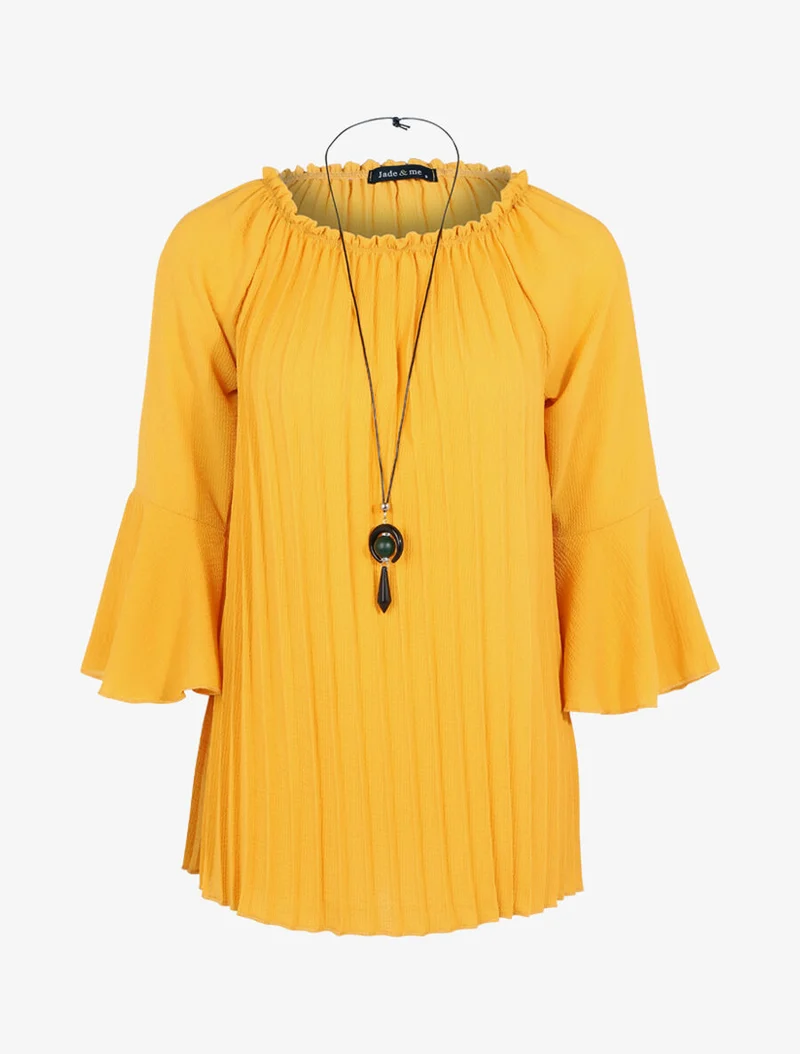 Blouse gaufrée avec sautoir - Jaune