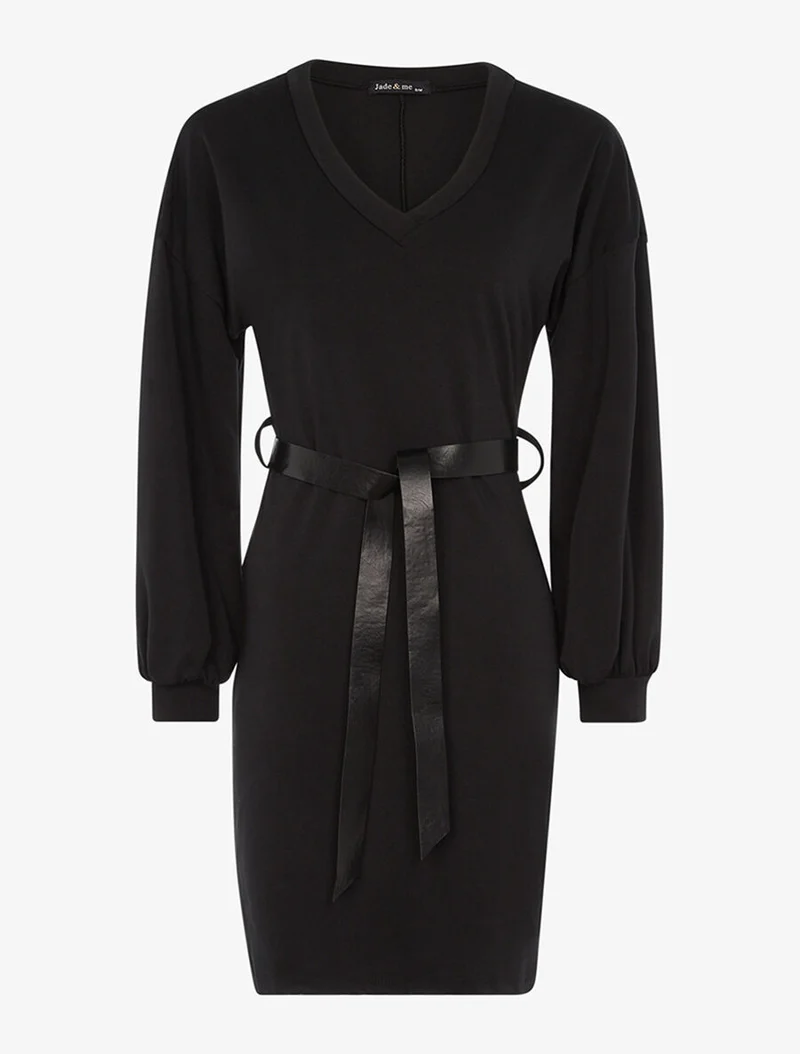 Robe sweat à manches ballon - Noir