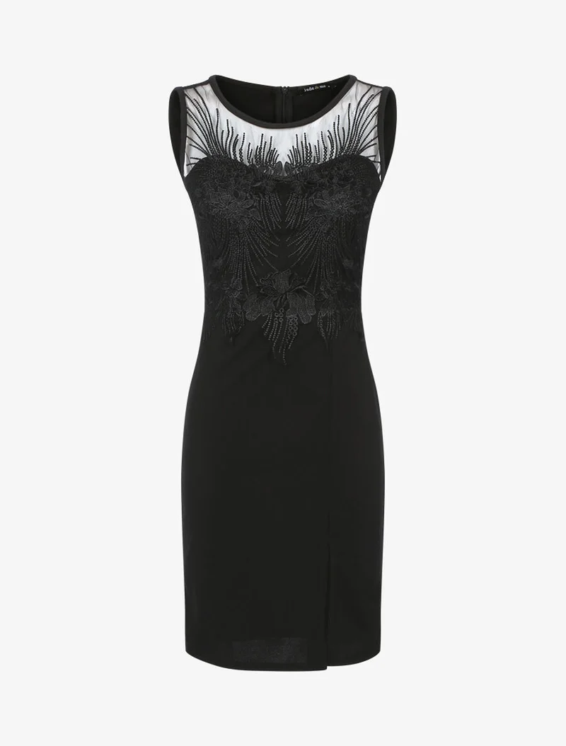 Robe fourreau à buste brodé - Noir