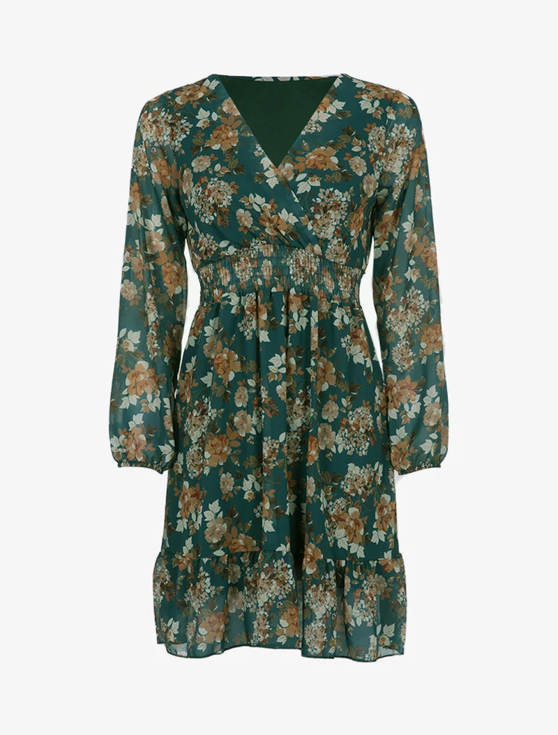 Robe cache coeur à imprimé floral - Vert