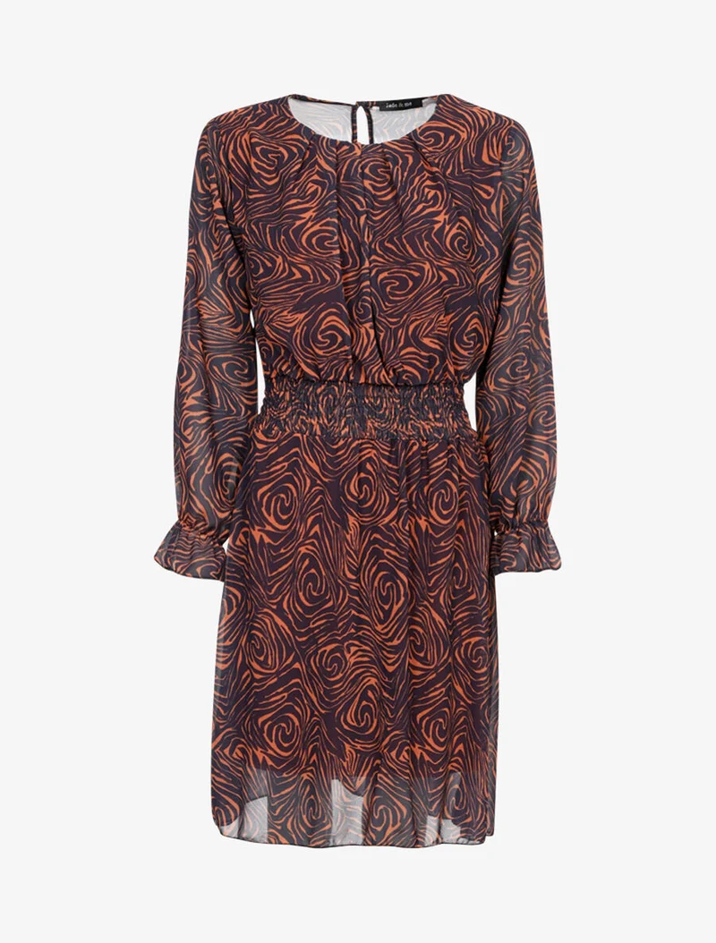 Robe mi longue à imprimé graphique - Marine/rouille