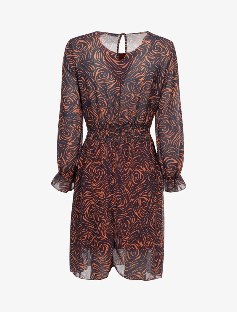 Robe mi longue à imprimé graphique - Marine/rouille