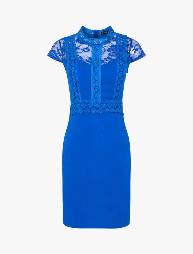 Robe fourreau buste à bandes dentelle - Bleu électrique