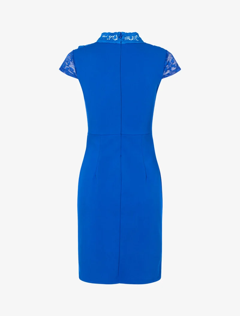Robe fourreau buste à bandes dentelle - Bleu électrique
